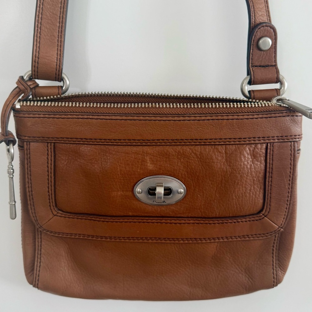 Fossil Tan Leather Crossbody Bag